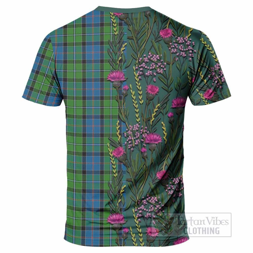 Stirling Family Crest Tartan T-Shirt Scottish Thistle Flower Pattern Half Style - Tartan Vibes Clothing