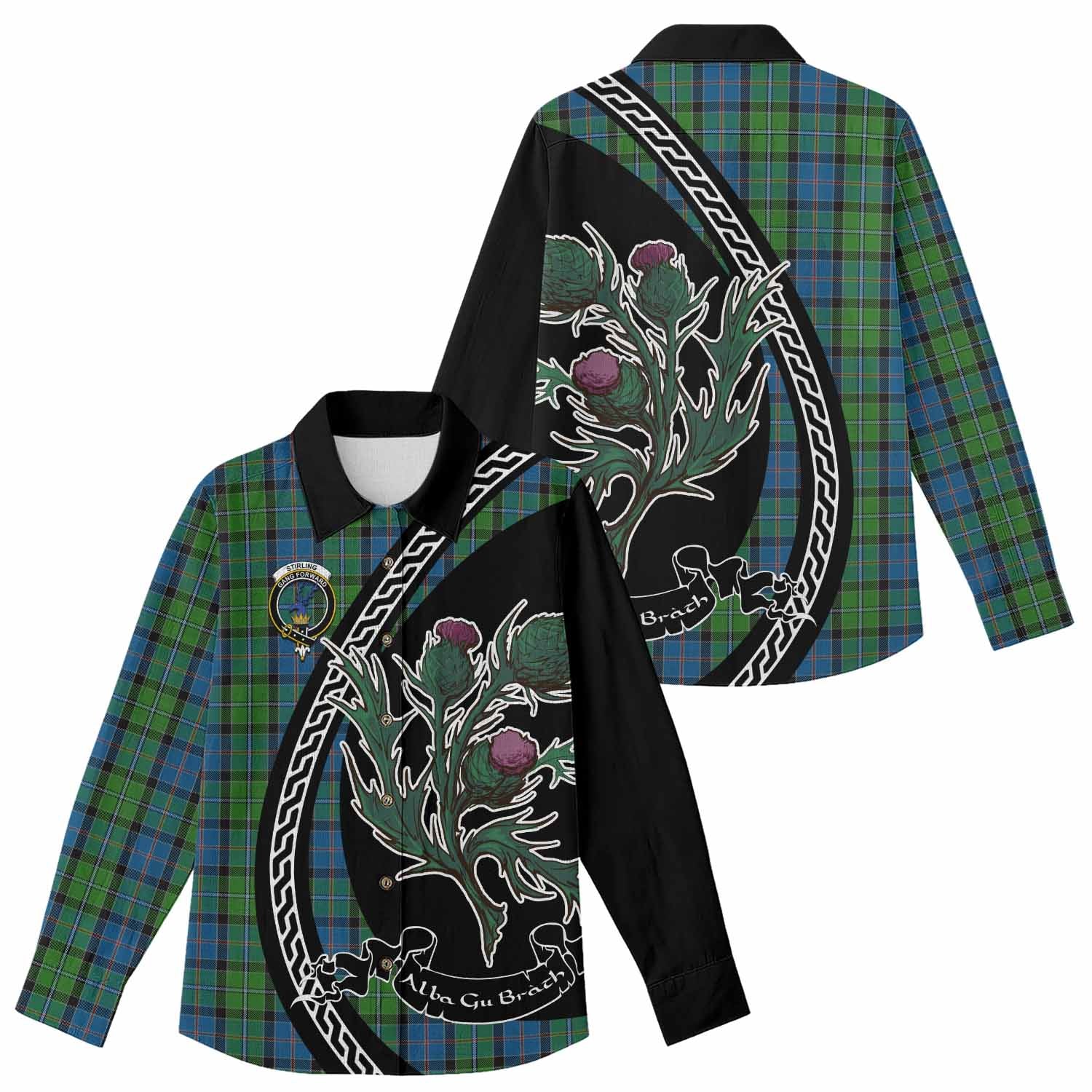 Stirling Family Crest Tartan Women Casual Shirt Alba Thistle Inspired - Tartan Vibes Clothing