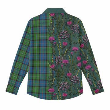 Stirling Family Crest Tartan Women Casual Shirt Scottish Thistle Flower Pattern Half Style - Tartan Vibes Clothing
