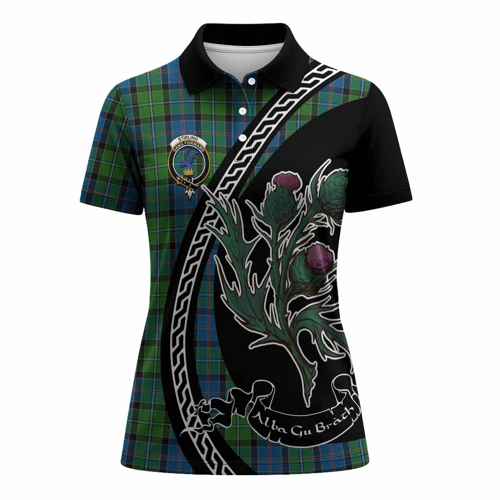Stirling Family Crest Tartan Women Polo Shirt Alba Thistle Inspired - Tartan Vibes Clothing