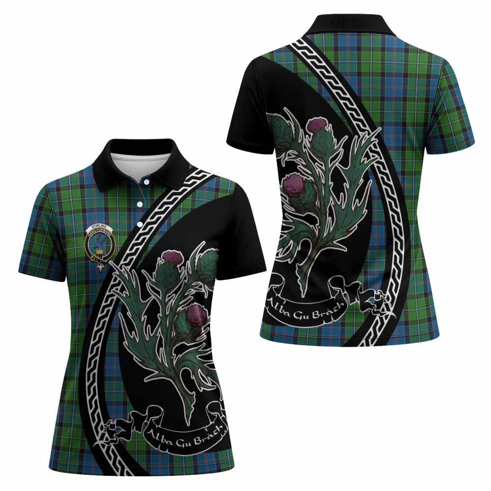 Stirling Family Crest Tartan Women Polo Shirt Alba Thistle Inspired - Tartan Vibes Clothing