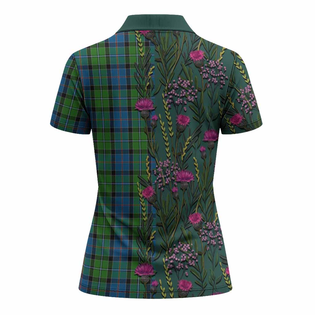 Stirling Family Crest Tartan Women Polo Shirt Scottish Thistle Flower Pattern Half Style - Tartan Vibes Clothing