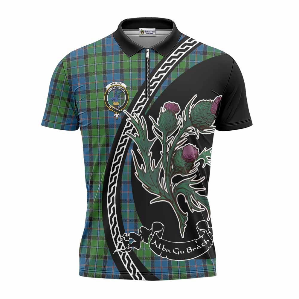 Stirling Family Crest Tartan Zipper Polo Shirt Alba Thistle Inspired - Tartan Vibes Clothing