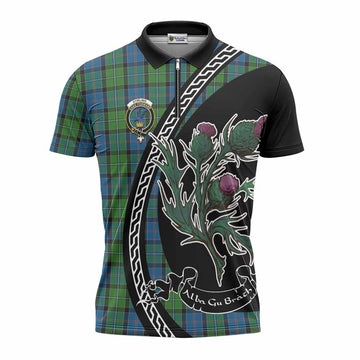 Stirling Family Crest Tartan Zipper Polo Shirt Alba Thistle Inspired - Tartan Vibes Clothing