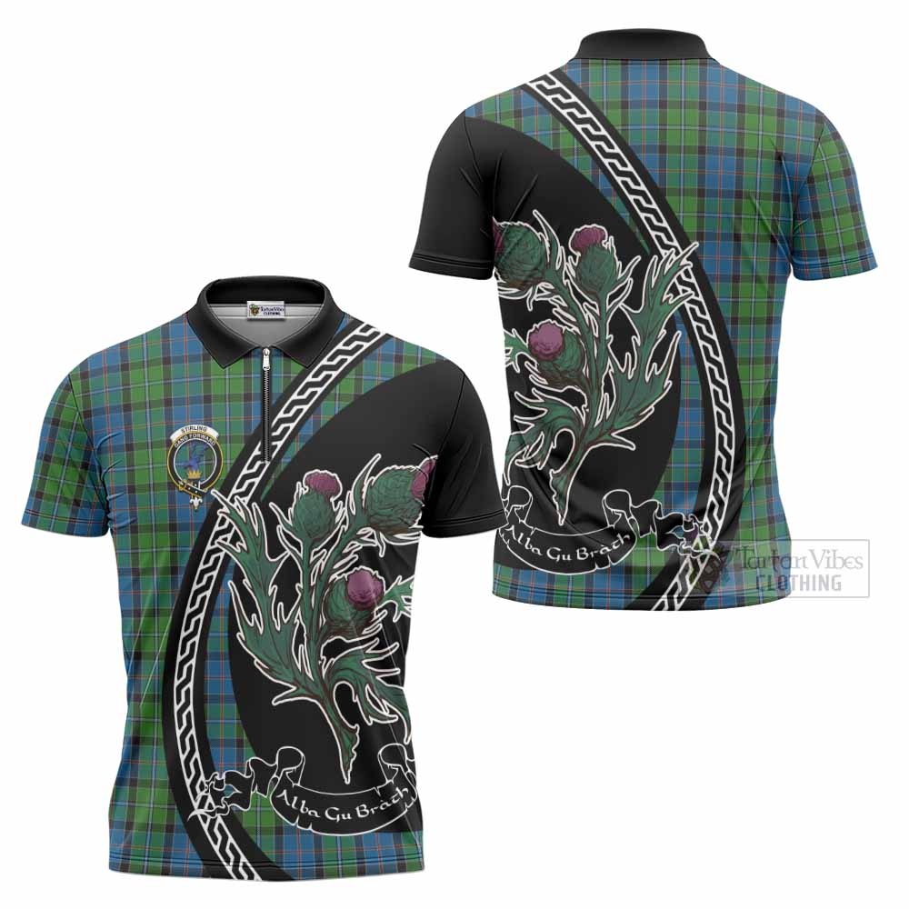 Stirling Family Crest Tartan Zipper Polo Shirt Alba Thistle Inspired - Tartan Vibes Clothing