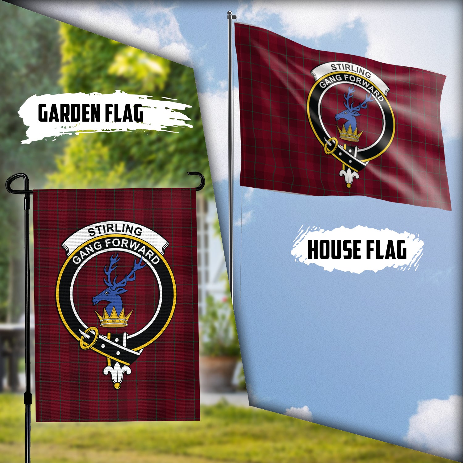 stirling-of-keir-tartan-flag-with-family-crest