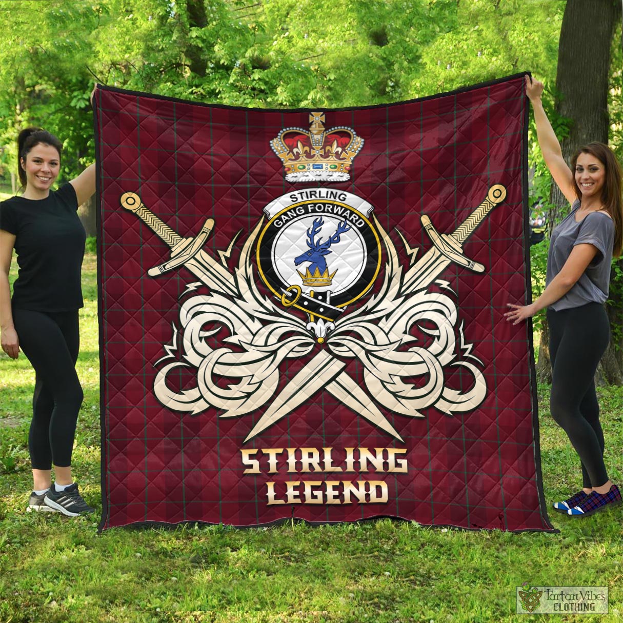 Tartan Vibes Clothing Stirling of Keir Tartan Quilt with Clan Crest and the Golden Sword of Courageous Legacy
