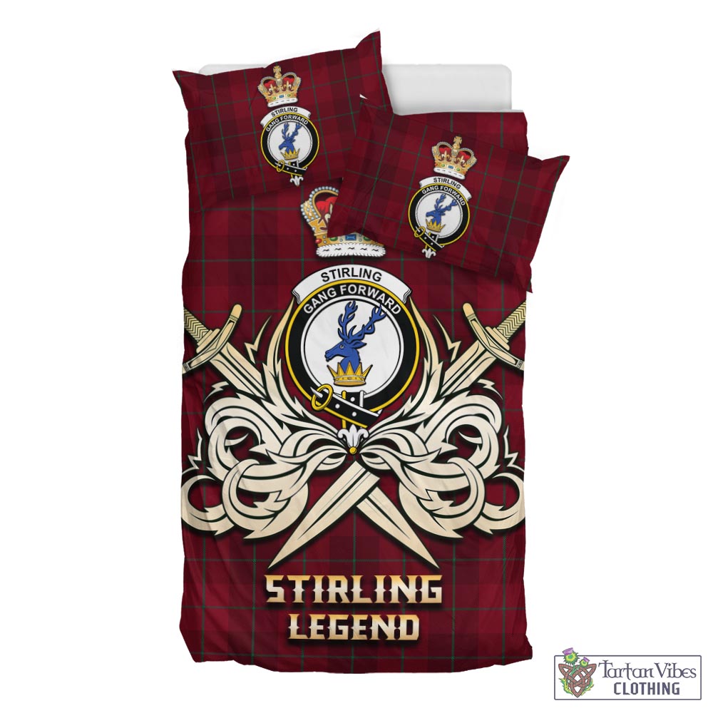Tartan Vibes Clothing Stirling of Keir Tartan Bedding Set with Clan Crest and the Golden Sword of Courageous Legacy