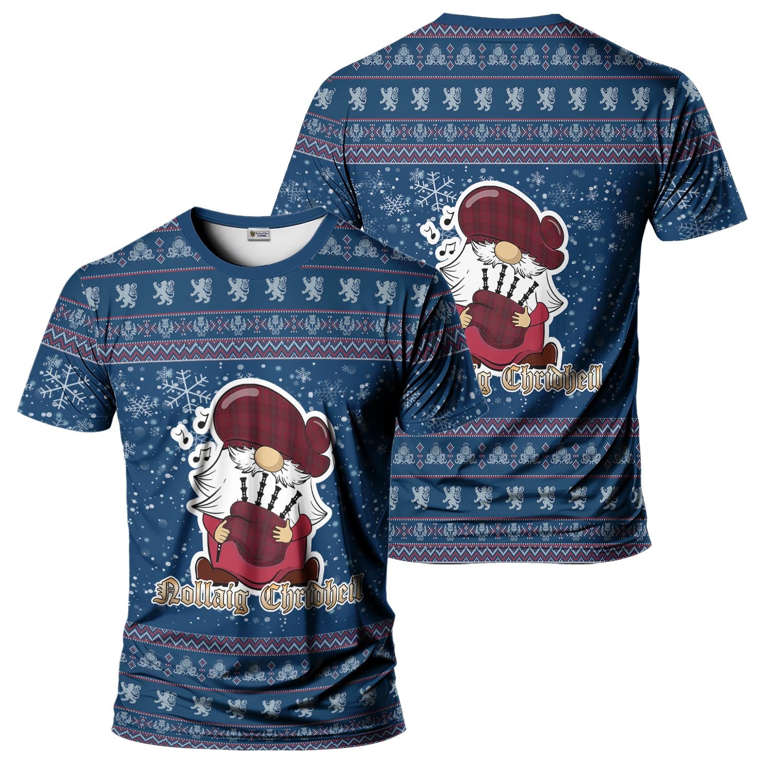 Stirling of Keir Clan Christmas Family T-Shirt with Funny Gnome Playing Bagpipes Kid's Shirt Blue - Tartanvibesclothing