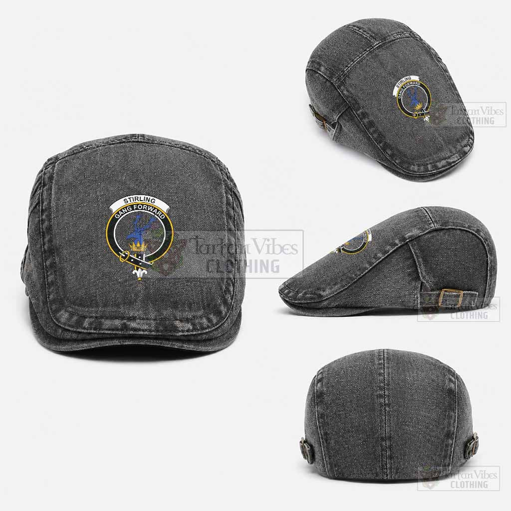 Stirling Scottish Clan Crest Washed Flat Cap - Unisex Jeff Cap One Size (Adjustable) Black - Tartan Vibes Clothing