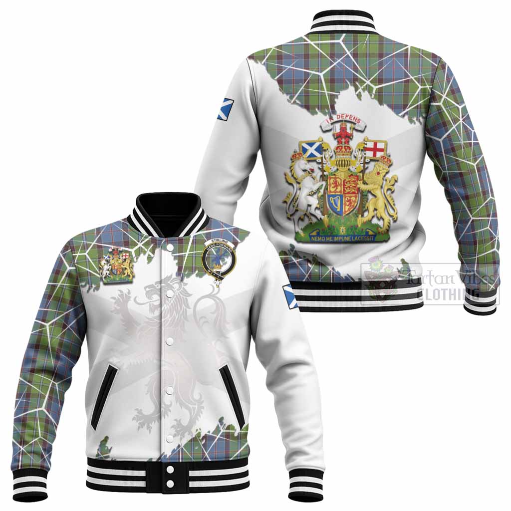 Stirling Tartan Baseball Jacket with Family Crest and Lion Rampant Grunge Style