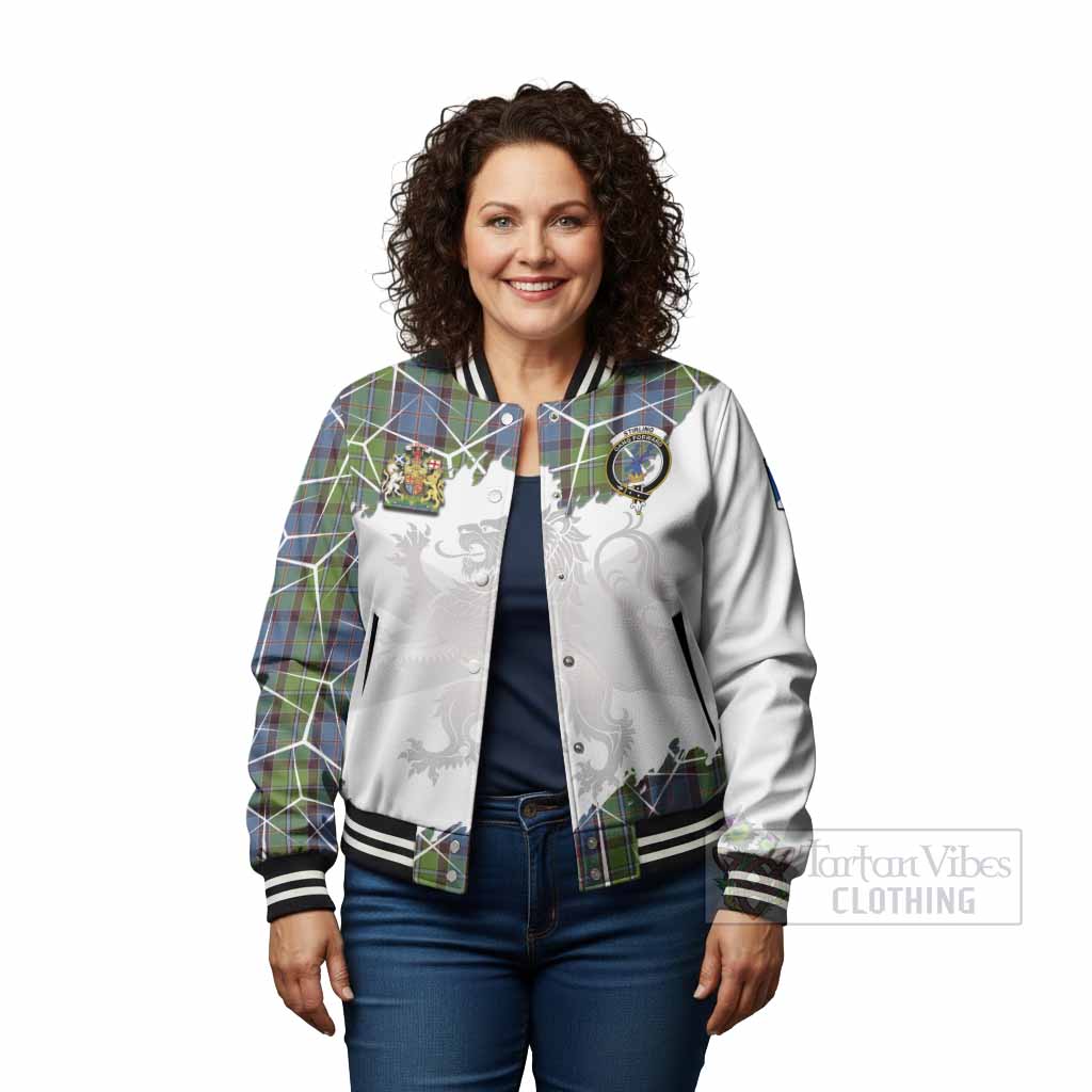 Stirling Tartan Baseball Jacket with Family Crest and Lion Rampant Grunge Style
