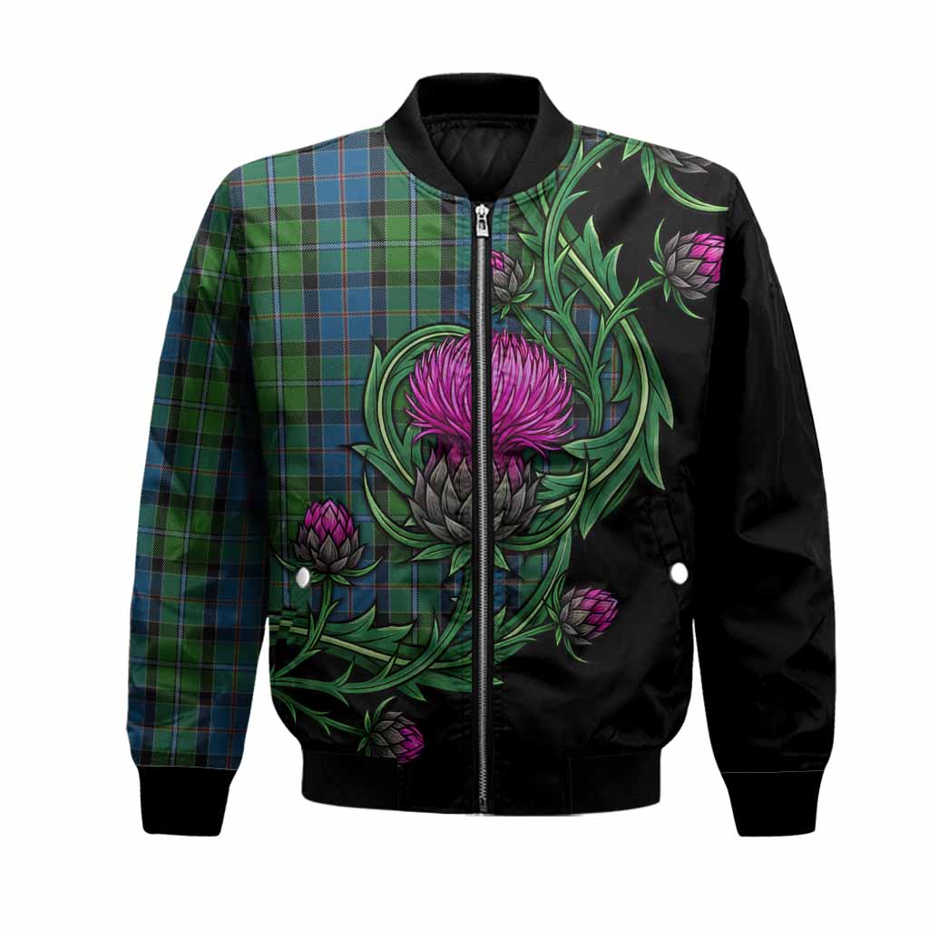 Stirling Tartan Bomber Jacket Resilient Scottish Thistle Unisex Black - Tartan Vibes Clothing