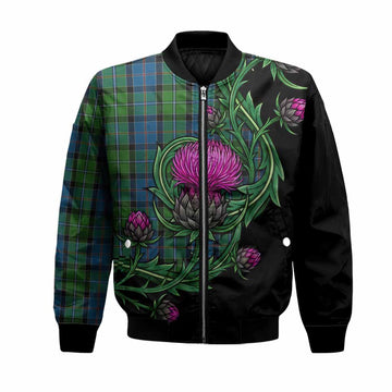 Stirling Tartan Bomber Jacket Resilient Scottish Thistle Unisex Black - Tartan Vibes Clothing