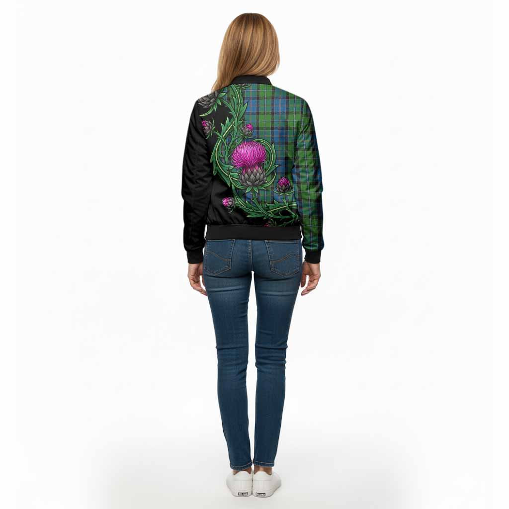 Stirling Tartan Bomber Jacket Resilient Scottish Thistle - Tartan Vibes Clothing