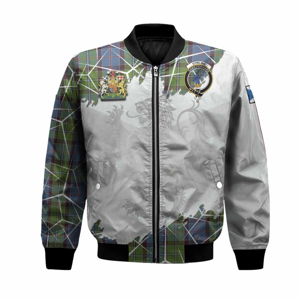 Stirling Tartan Bomber Jacket with Family Crest and Lion Rampant Grunge Style