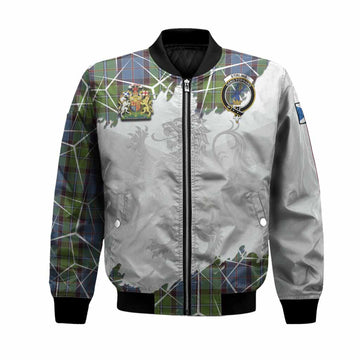 Stirling Tartan Bomber Jacket with Family Crest and Lion Rampant Grunge Style
