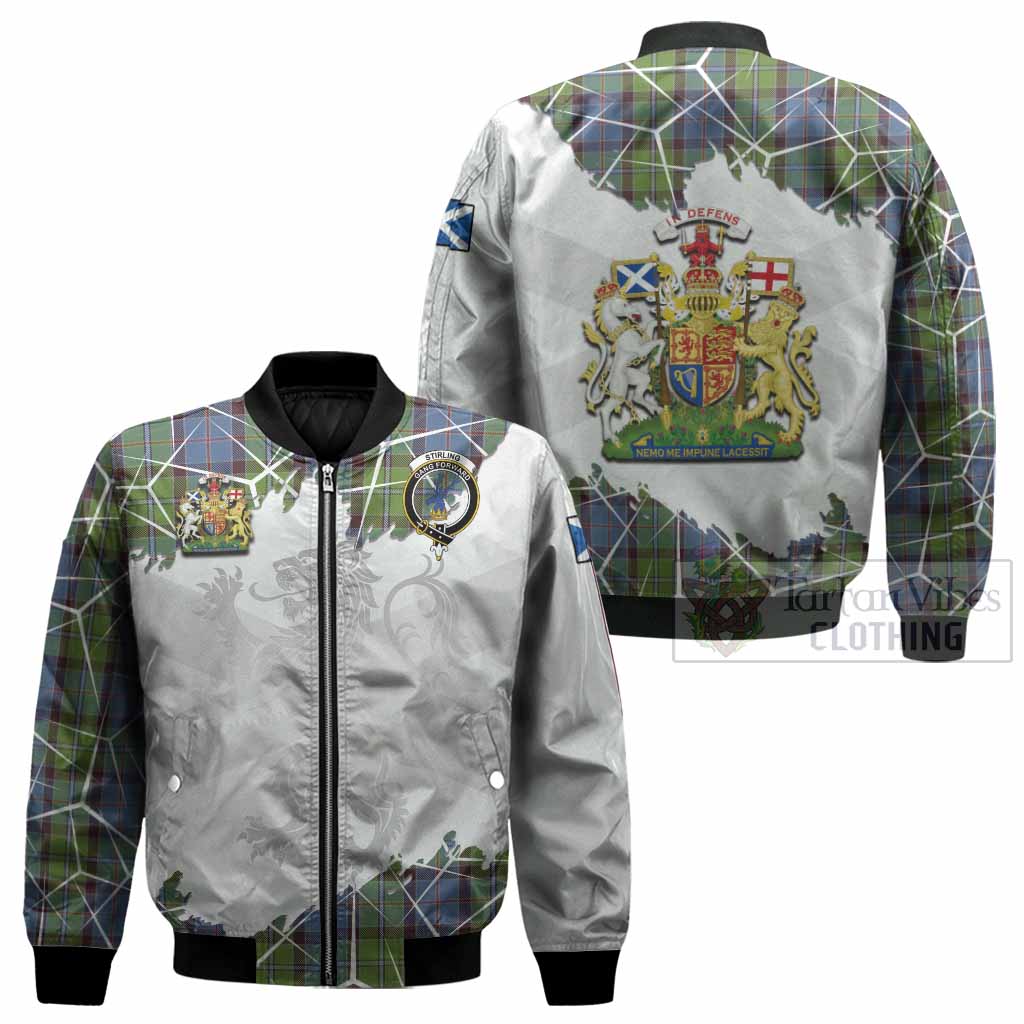 Stirling Tartan Bomber Jacket with Family Crest and Lion Rampant Grunge Style