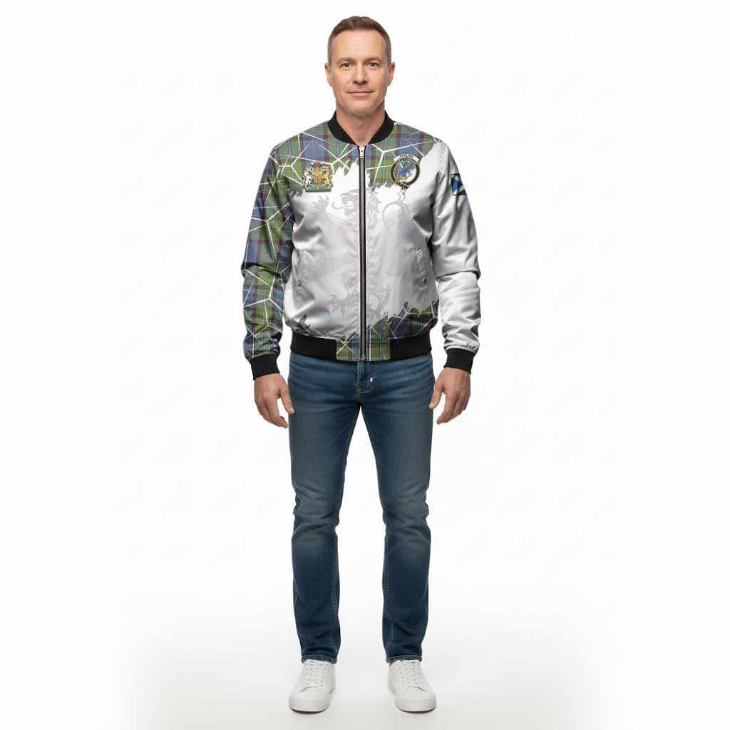 Stirling Tartan Bomber Jacket with Family Crest and Lion Rampant Grunge Style