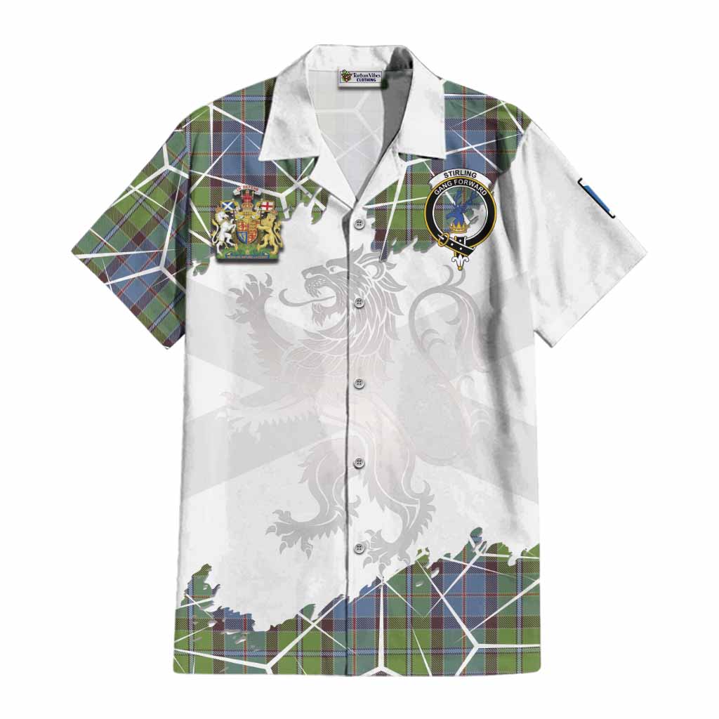 Stirling Tartan Cotton Hawaiian Shirt with Family Crest and Lion Rampant Grunge Style