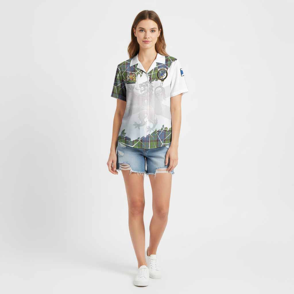 Stirling Tartan Cotton Hawaiian Shirt with Family Crest and Lion Rampant Grunge Style