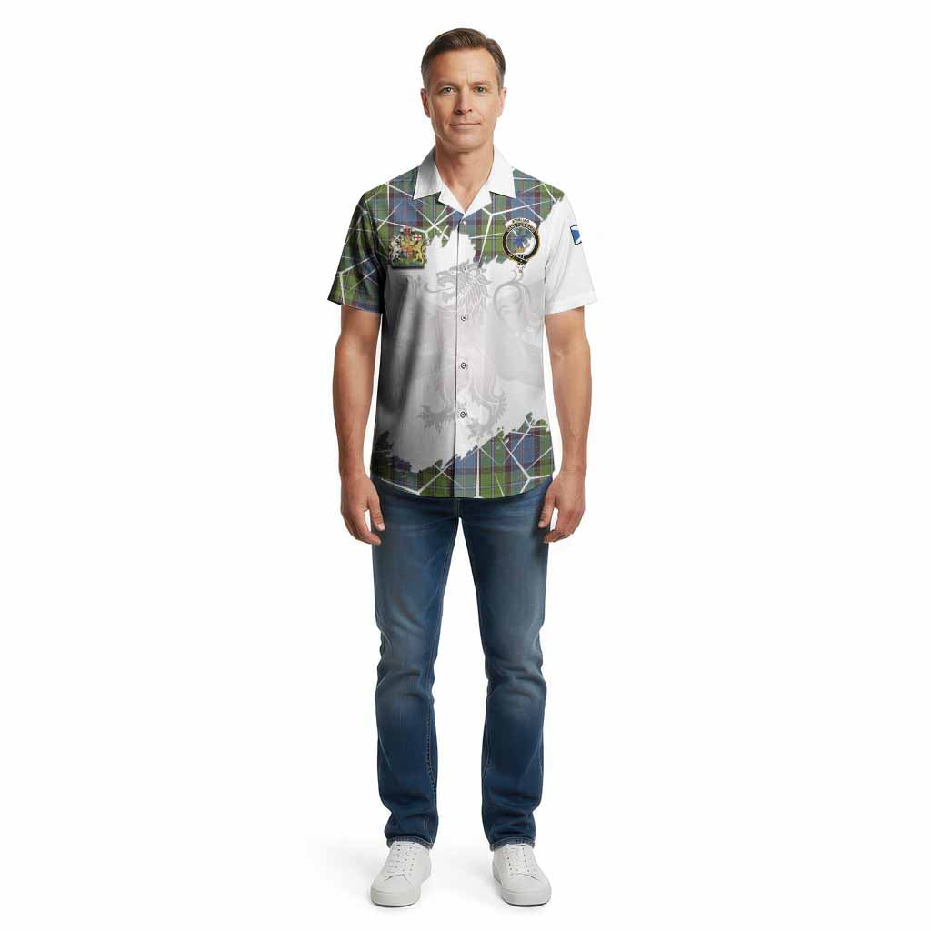 Stirling Tartan Cotton Hawaiian Shirt with Family Crest and Lion Rampant Grunge Style