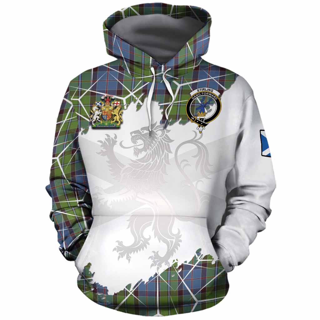 Stirling Tartan Cotton Hoodie with Family Crest and Lion Rampant Grunge Style