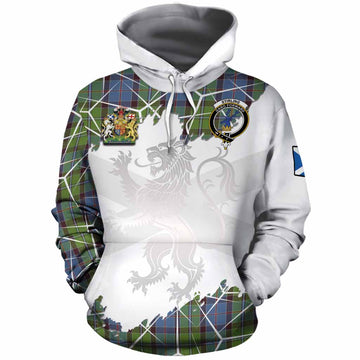 Stirling Tartan Cotton Hoodie with Family Crest and Lion Rampant Grunge Style