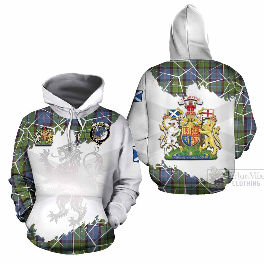 Stirling Tartan Cotton Hoodie with Family Crest and Lion Rampant Grunge Style