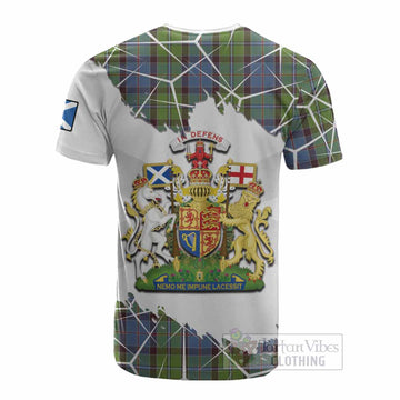 Stirling Tartan Cotton T-shirt with Family Crest and Lion Rampant Grunge Style