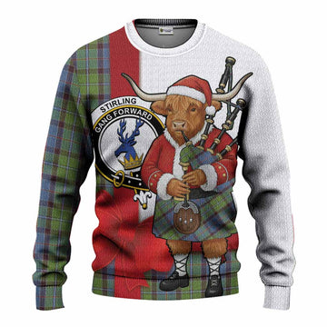 Stirling Tartan Crest Christmas Christmas Ugly Sweater Highland Cow Bagpipes Coquette Bow Style