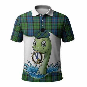 Stirling Tartan Crest Cute Nessie Polo Shirt Scottish Loch Ness Monster