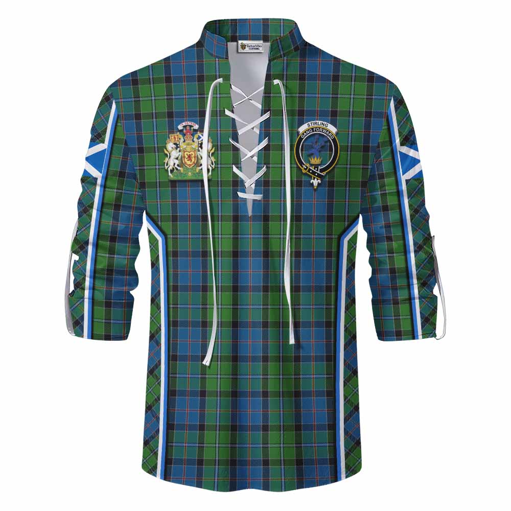 Stirling Tartan Crest Ghillie Kilt Shirt Scotland Coat of Arm Flag Style - Tartan Vibes Clothing