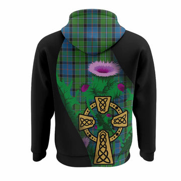 Stirling Tartan Crest Hoodie Celtic Cross Thistle Flowers