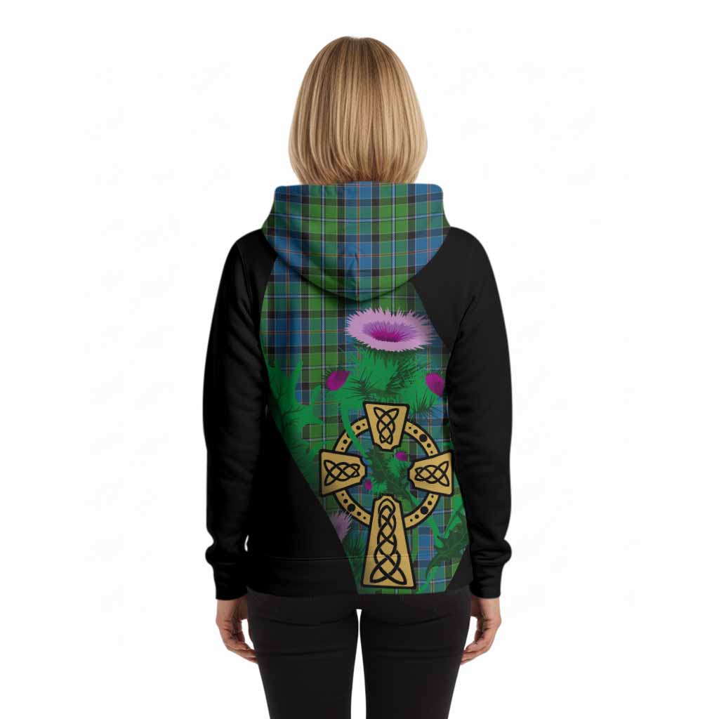 Stirling Tartan Crest Hoodie Celtic Cross Thistle Flowers