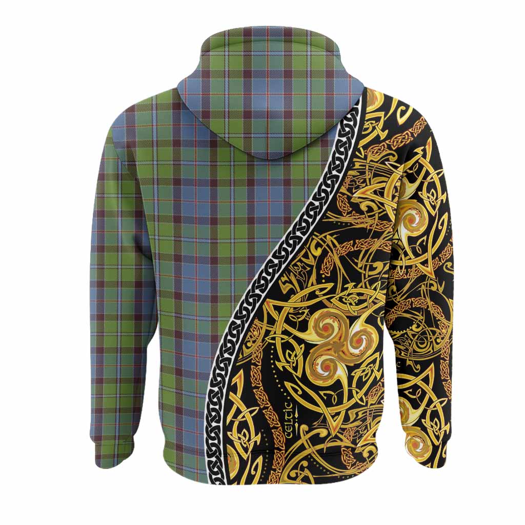 Stirling Tartan Crest Hoodie Celtic Knot and Triple Trickle Spiral Symbols