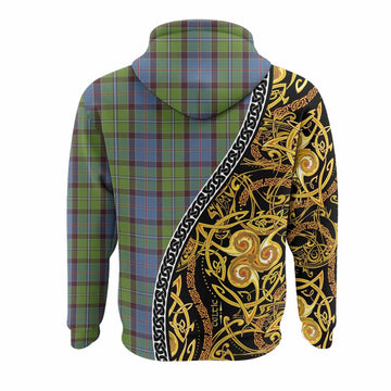 Stirling Tartan Crest Hoodie Celtic Knot and Triple Trickle Spiral Symbols