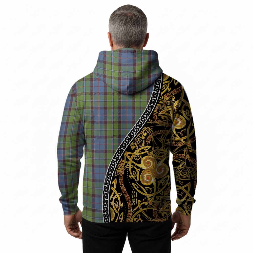 Stirling Tartan Crest Hoodie Celtic Knot and Triple Trickle Spiral Symbols