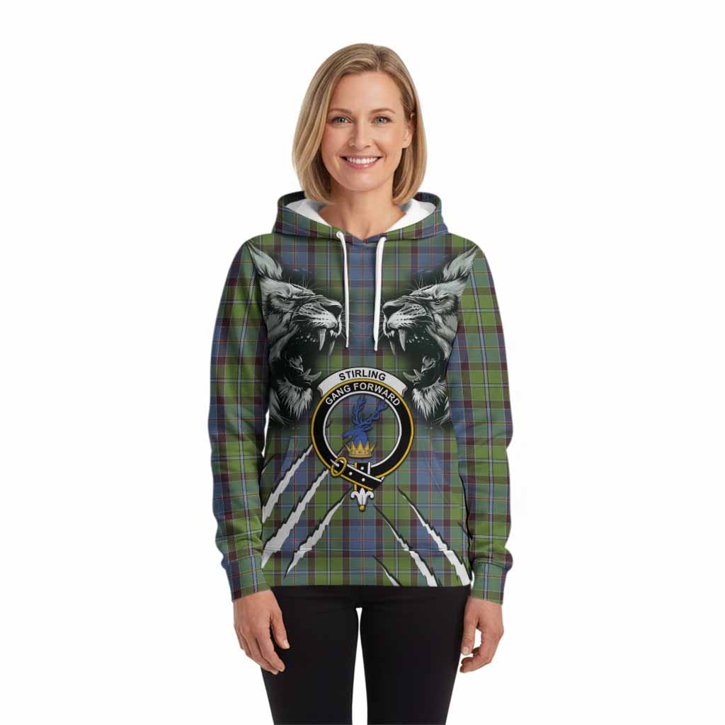 Stirling Tartan Crest Hoodie Ferocious Lion Style