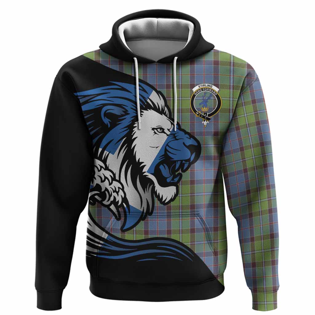 Stirling Tartan Crest Hoodie Scottish Golden Lions Wave Flow