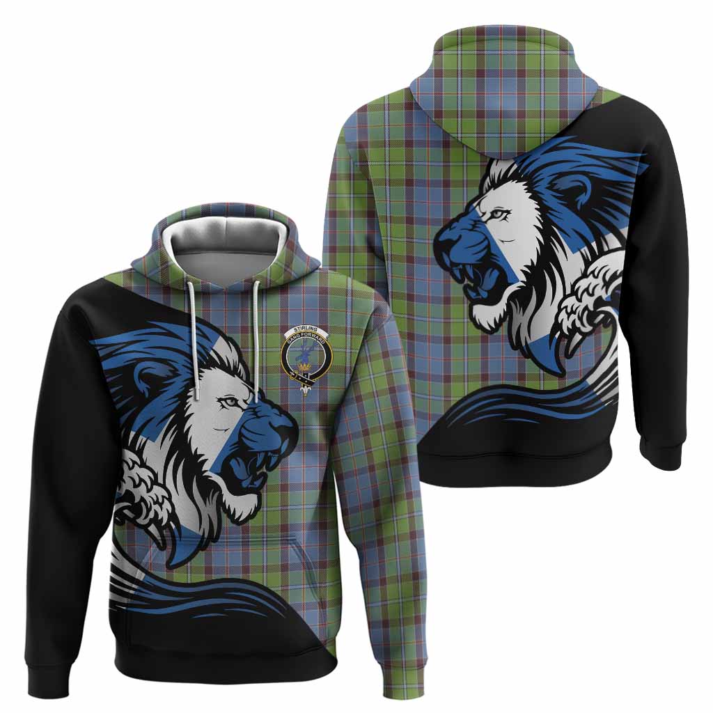 Stirling Tartan Crest Hoodie Scottish Golden Lions Wave Flow