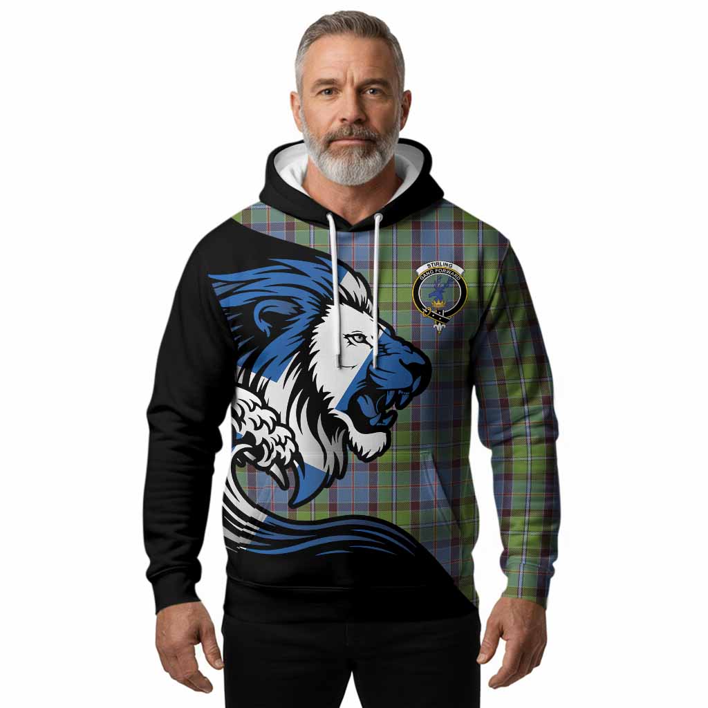 Stirling Tartan Crest Hoodie Scottish Golden Lions Wave Flow