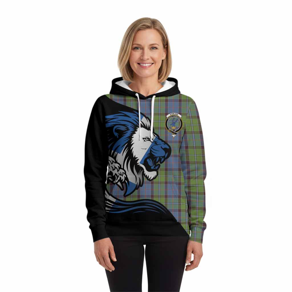 Stirling Tartan Crest Hoodie Scottish Golden Lions Wave Flow