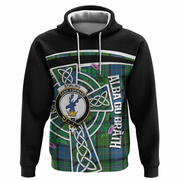 Stirling Tartan Crest Hoodie Scottish Thistle Celtic Cross Alba Gu Brath