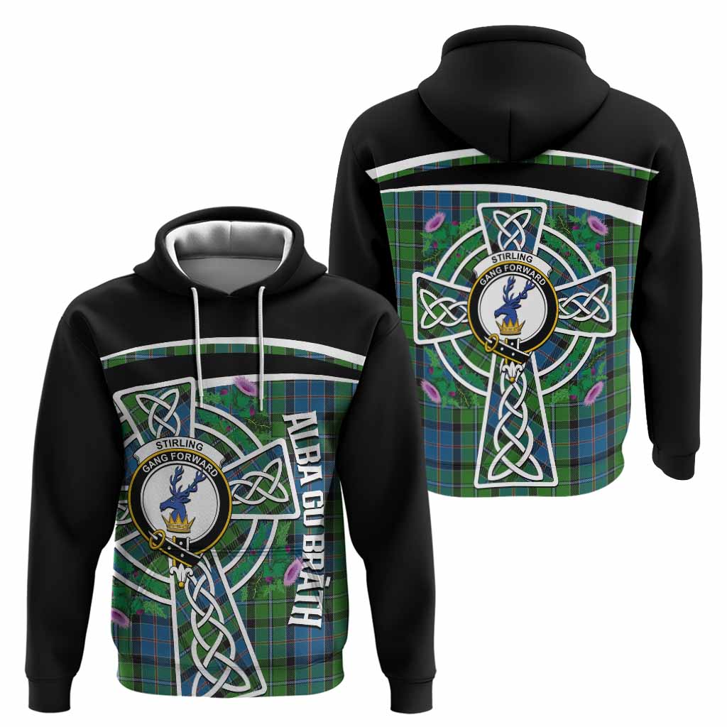 Stirling Tartan Crest Hoodie Scottish Thistle Celtic Cross Alba Gu Brath
