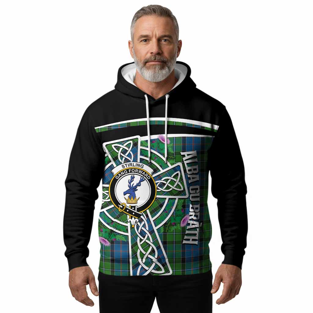 Stirling Tartan Crest Hoodie Scottish Thistle Celtic Cross Alba Gu Brath