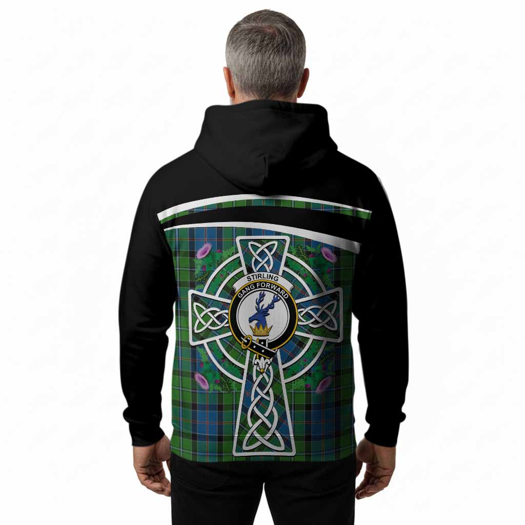 Stirling Tartan Crest Hoodie Scottish Thistle Celtic Cross Alba Gu Brath