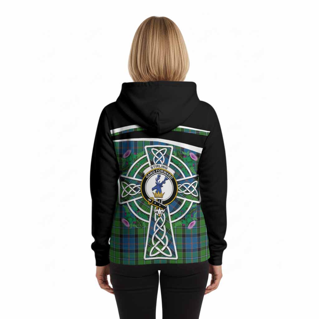 Stirling Tartan Crest Hoodie Scottish Thistle Celtic Cross Alba Gu Brath