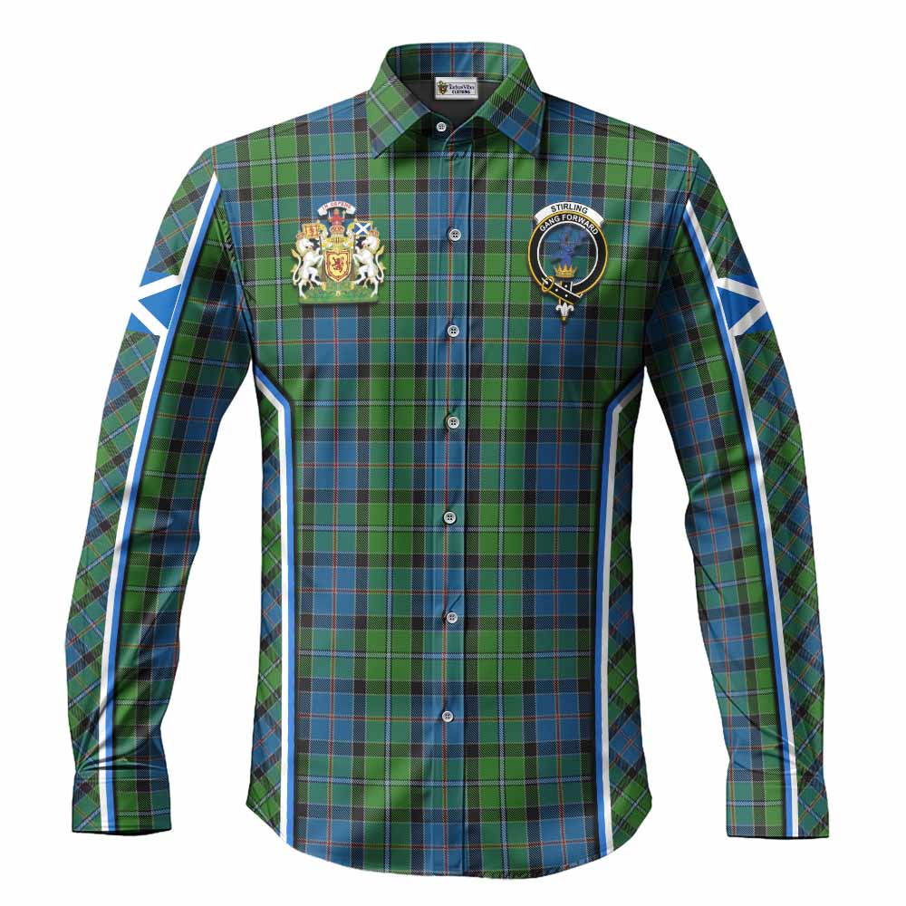 Stirling Tartan Crest Long Sleeve Button Shirts Scotland Coat of Arm Flag Style - Tartan Vibes Clothing