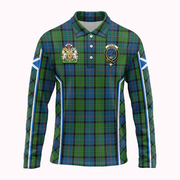 Stirling Tartan Crest Long Sleeve Polo Shirt Scotland Coat of Arm Flag Style - Tartan Vibes Clothing